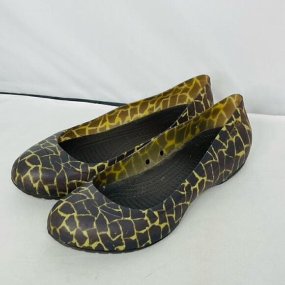 Crocs Giraffe Print Ballet Flats Animal Print Brown Tan Women’s Size 9 Very good - Picture 1 of 8